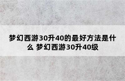 梦幻西游30升40的最好方法是什么 梦幻西游30升40级